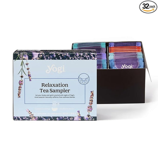 Yogi Relaxation Sampler Box (32 Tea Bags) - 8 Favorite Herbal Teas for Stress Relief & Sleep - Organic & Caffeine Free