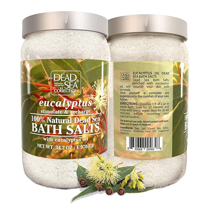 Dead Sea Collection Bath Salts with Eucalyptus – Pure Dead Sea Salt and Eucalyptus Oil - Nourishing Soothing and Relaxing Skin and Muscle – 34.2 Oz