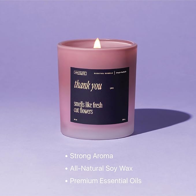 Benevolence LA Thank You Scented Candles | 10 oz, 40-50 Hour Burn, Thank You Gifts for Women, Men Coworkers | Appreciation Gifts for Best Friend | Spring Candles - Smells Like Fresh Cut Flowers