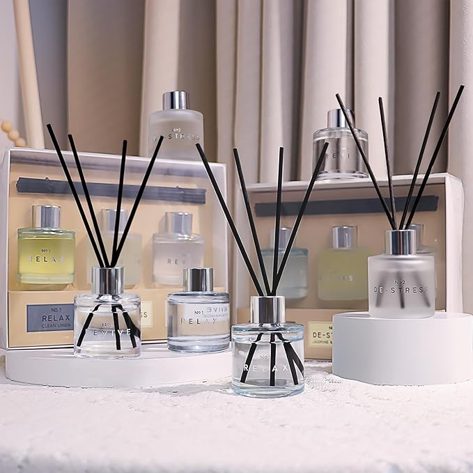 3 Pack Fragrance Reed Diffusers, 50ML Clean Linen Cotton Citrus Orange Aromatherapy Diffuser Set with 12 Black Fiber Sticks,Air Freshener for Bedroom Bathroom Office