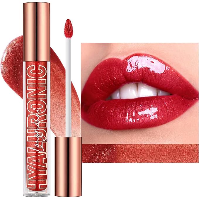 Cherry Red Lip Gloss Lip Plumper Gloss Tinted Glitter Lipgloss Lip Oil Teens Moisturizing High Shine And Vegan Plumping Lip Gloss For Women Girls Long-Lasting Dry Lip Care (06# Cherry Red)