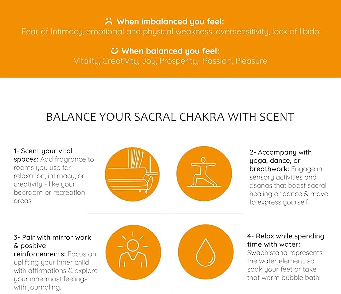 Sacral Chakra Essential Oil Roll-On Blend by Aromafume | 10ml/0.33 fl oz | Swadisthana | Aromatherapy Oils for Chakra Balance | Orange & Patchouli Extracts | Chakra Incense for Meditation, Yoga, Reiki