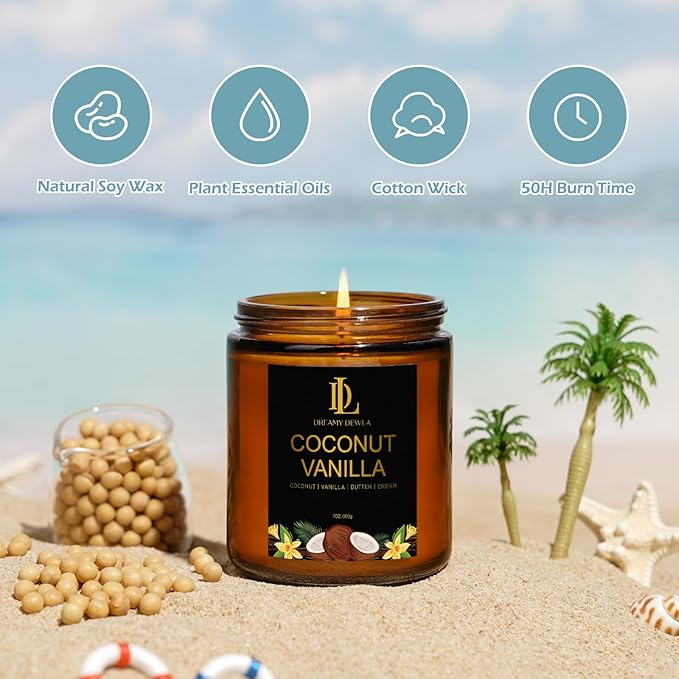 6 Pack Scented Candles Set, 42oz 300 Hour Long Lasting Candle, Soy Candles for Home Scented, Scents of Pink Sands/Coconut Vanilla/Bahama Breeze/Pineapple Cocktail/Sicilian Lemon/Vanilla Ice Cream