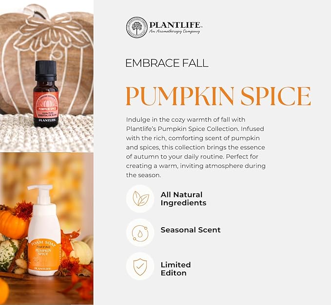 Plantlife Pumpkin Spice Aromatherapy Essential Oil Blend - Straight from The Plant 100% Pure Therapeutic Grade - No Additives or Fillers - Made in California 10 ml
