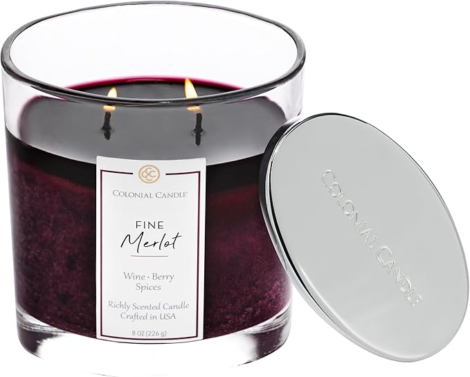 Colonial Candle Fine Merlot Scented Candle Jar, Highly Fragranced Candles for Home Scented, Mottled Wax Candle, 2 Wick, 8 oz - Made in The USA