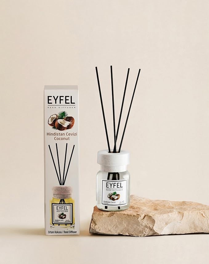 EYFEL Coconut Reed Diffuser Set - 4.05 fl oz Oil Diffuser Sticks, Scented Sticks for Bathroom, Bedroom & Home Fragrances