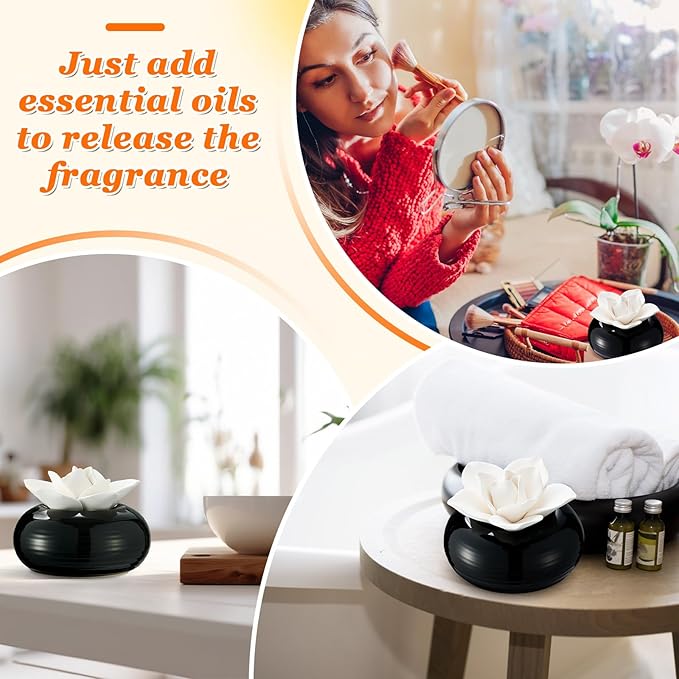 Honeydak Flower Passive Essential Oil Diffuser Stone White Ceramic Porcelain Floral Diffuser with Container Non Electric Handmade Decorative Tabletops Home Decoration Christmas
