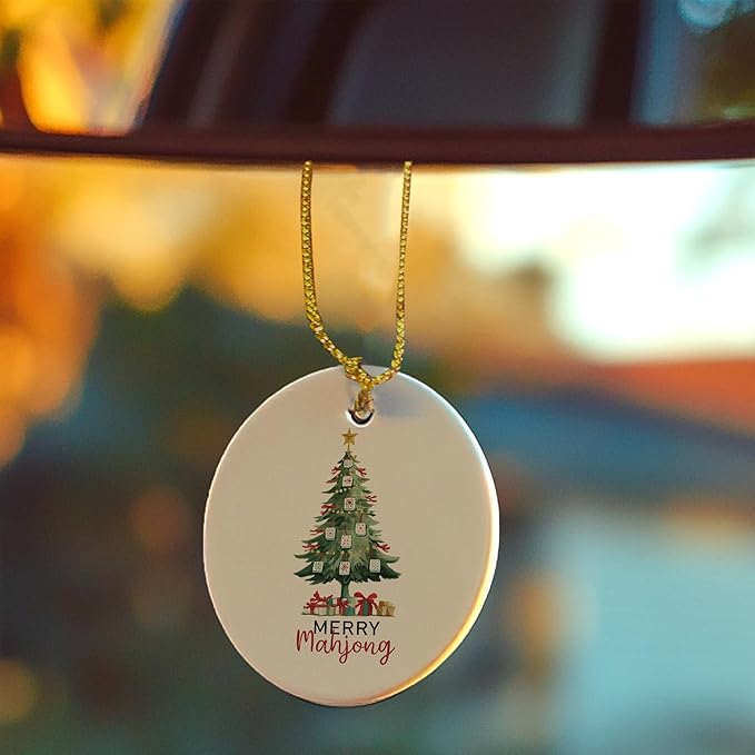 Christmas Mahjong Tree Ceramic Ornament Gifts, Retro Winter Mahjong Christmas Tree Decorative Hanging Ornaments for Xmas Holiday Party Decoration, Winter Xmas Decorations,Backpack Decoration