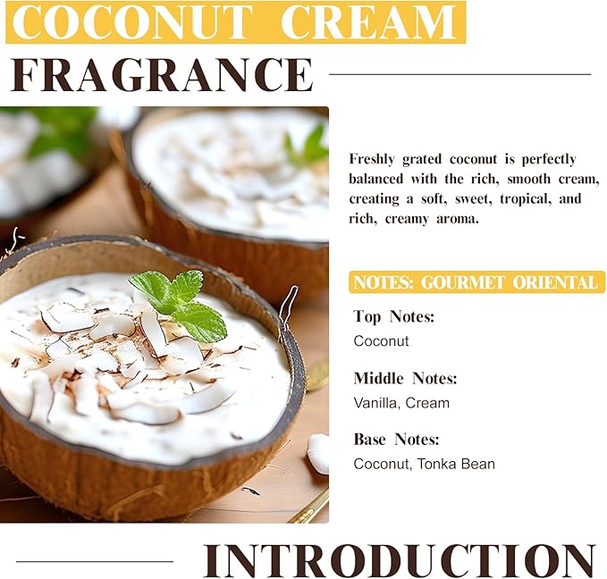 EUQEE 2.02 Fl OZ Coconut Cream Fragrance Oils, Premium Fragrance Essential Oils with Glass Dropper for Diffusers, Soap Candle Making(60ml)