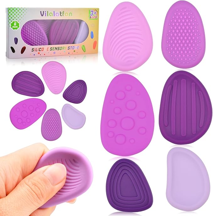 Fidget Toys Sensory Stones for Kids and Adults,6 PCS Texture Worry Stone for Anxiety Autism Teen Calm Down & ADHD Stress Relief,Quiet Fidgets for Classroom Small Prizes Gifts for Travel Toy