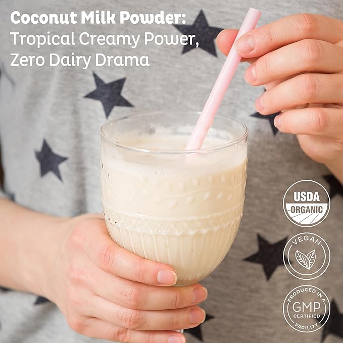 KOS Organic Coconut Milk Powder, USDA Certified Organic - 0g Sugar, MCT Plant Based Creamer for Coffee, Smoothies, Vegan, Keto, Paleo Friendly, Non-GMO, Gluten or Dairy- 12.6oz, 179 Servings