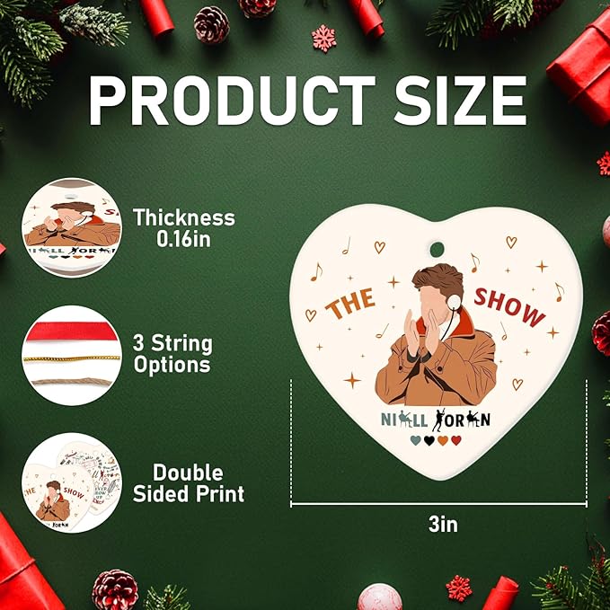 34HD Gifts for Christmas, Males Singer Ornament Heart-Shaped 2-Side Printed Ceramic, Music Gift for Lovers Men Women, Holiday Xmas Tree Hanging Decor