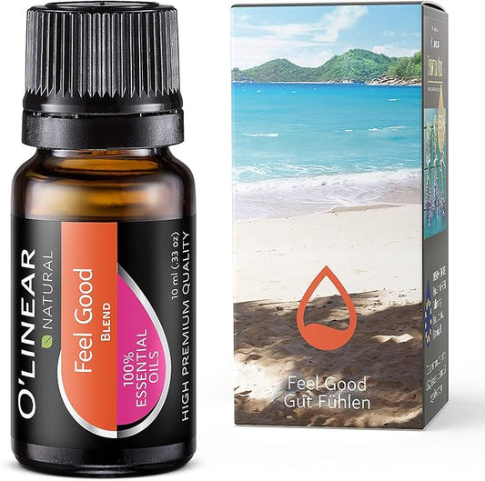 Premium 10 ml Aromatherapy Essential Oil Blend Therapeutic Grade - Happy & Relaxing Scent for Diffuser & Humidifier with Lavender, Rose, Lemon, Cinnamon, Geranium Sunny Mood Cheer Up Happiness Aroma