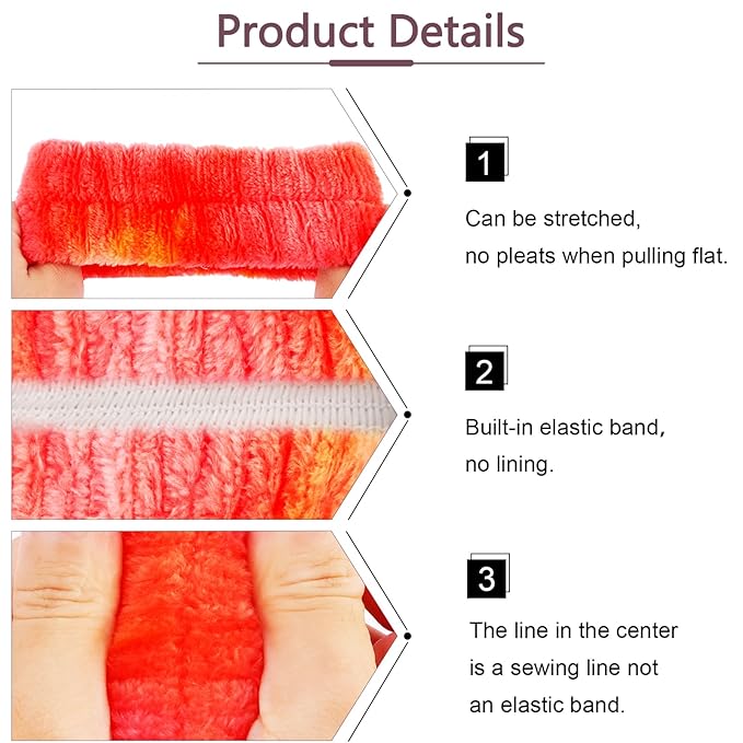 VELSCRUN Spa Headband, Makeup Face Wash Skincare Headbands, 6 Pcs Orange Sponge Bow Tie Get Ready HairBand Facial Wristband Set, Stuff for Teen Girls Women Trendy Fashion Hair Accessories