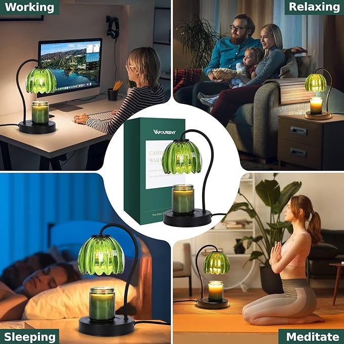 Dimmable Flower Candle Warmer Lamp with Timer, Aromatherapy Candle Lamp for Scented Candles, Modern Green Glass Candle Lamp Warmer, Gifts for Her, Home Bedroom Decor