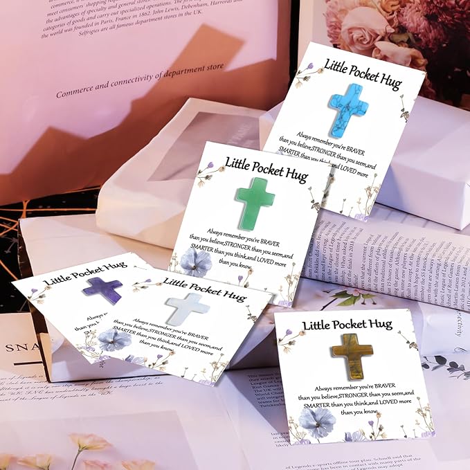 40 Sets Bulk Little Cross Worry Stones Pocket Hug Token Gift Card for Friends Funeral Favors Encouragement Gifts for Women Adults Party Favors