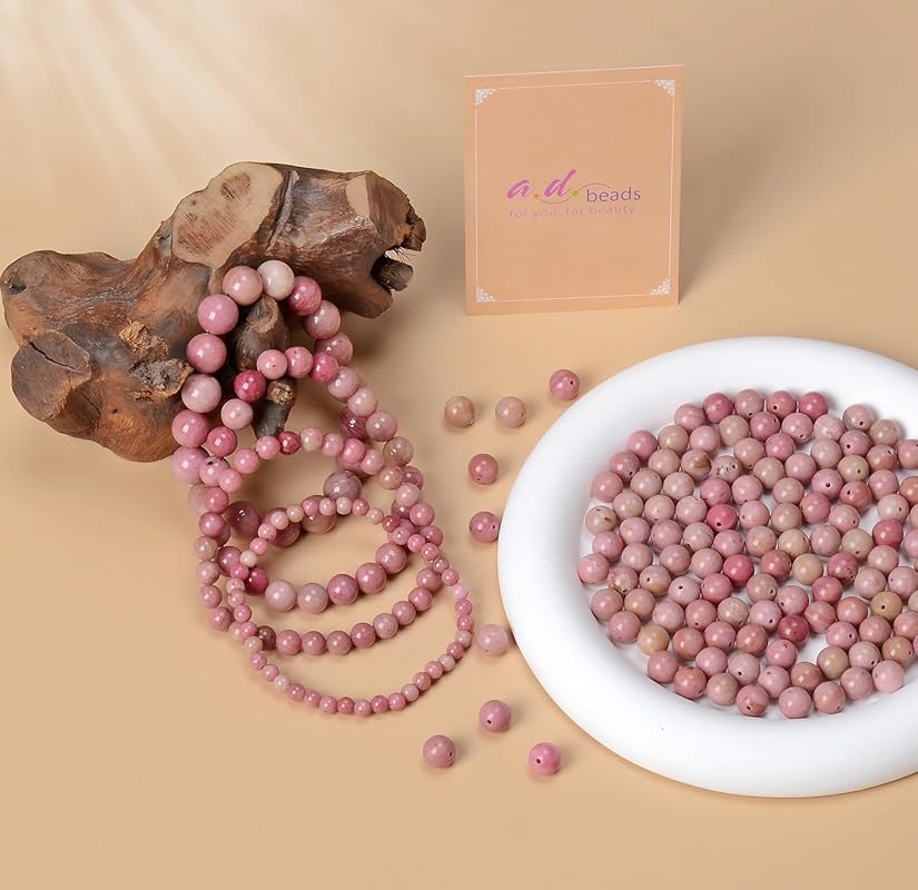 AD Beads Handmade Gemstone Stretch Elastic Bracelet Crystal Healing Reiki Nature's Beauty and Spiritual Essence Unisex (8mm, Rhodochrosite)