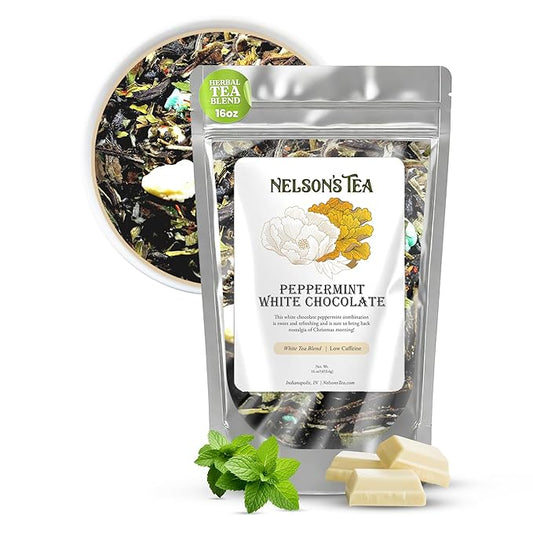 Nelson's Tea - White Chocolate Peppermint - Loose Leaf Tea - Green tea, white tea, peppermint, safflower, white chocolate, and mint chocolate - 16 oz.
