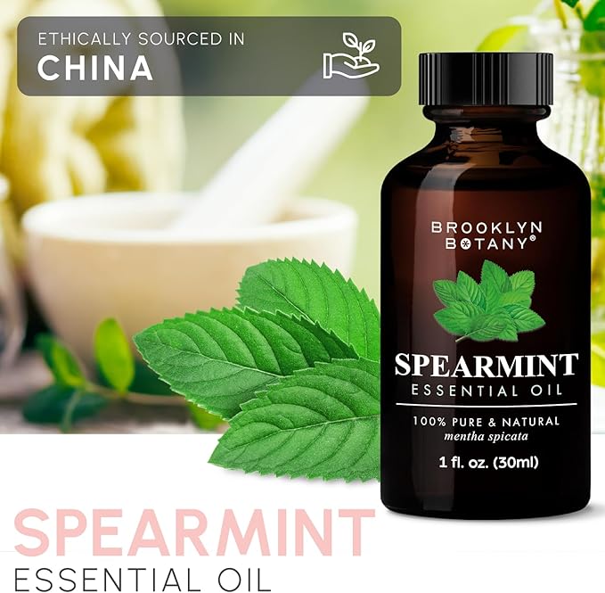 Brooklyn Botany Spearmint Essential Oil - 100% Pure and Natural - Premium Grade Oil with Dropper - for Aromatherapy and Diffuser - 1 Fl Oz