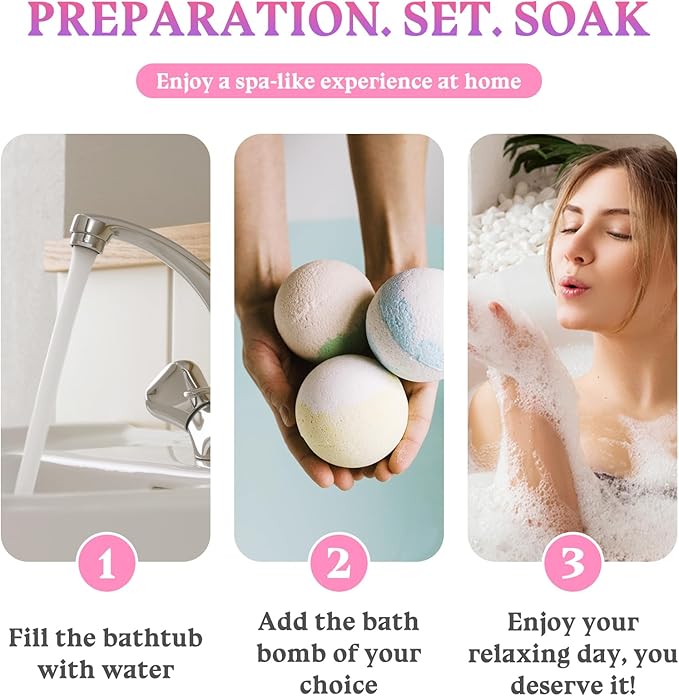 6PCS Bath Bombs Gift Set,Moisturizing Bubble Bath Bomb,Organic Bath Bombs for Women and Men,Relaxing Handmade Body Bath Ball,Gentle Bathbombs,Gift Idea for Birthday