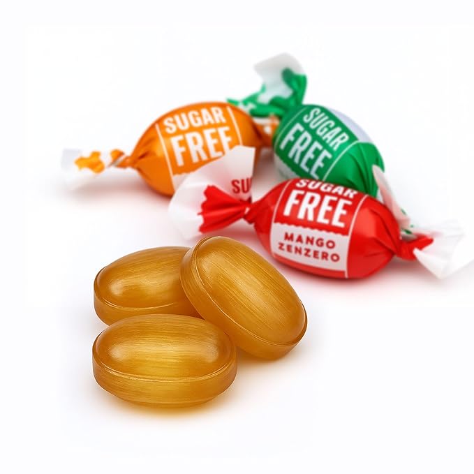 Andy Anand Chocolatier Sugar Free Ginger Candy - Gluten Free Made in Italy Hard Candy, Individually Wrapped Sweetened With Natural Stevia With Mango, Orange & Lemon Assorted Flavors ((55 Pcs, 7 Oz)