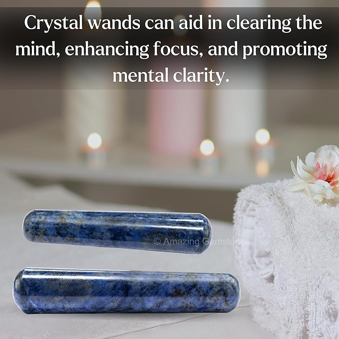 Amazing Gemstone Sodalite Crystal Wand Massage Stick - Pelvic Wand Gua Sha for Adults - Crystals and Healing Stones Massage Wands for Adults Gifts (Smooth)