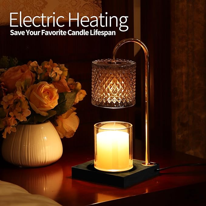 Candle Warmer Lamp with Timer Dimmer, Birthday Gifts for Women Mom, House Warming Gifts, Elegant New Home Decor, Wax Warmer for Jar Candles, Heater Lamp for Scented Wax, Black Glass