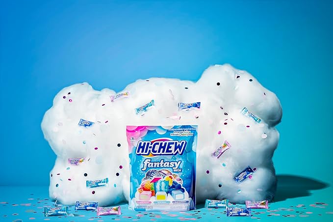 HI-CHEW Fantasy Mix, Rainbow Sherbet Blue Hawaii Blue Raspberry, 220+ Pieces, 4 Stand Up Pouches, 12.7oz ea - Unique Fun Soft Chewy Candy - Immensely Juicy Flavors - Individually Wrapped Halloween Sharing Candy