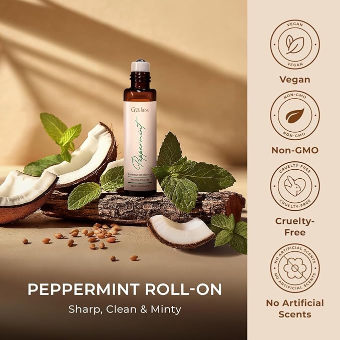 Gya Labs Peppermint Essential Oil Roll On - 0.34 Fl Oz - Travel Size Roller for Camping, Skin, Aromatherapy Relief, Convenience