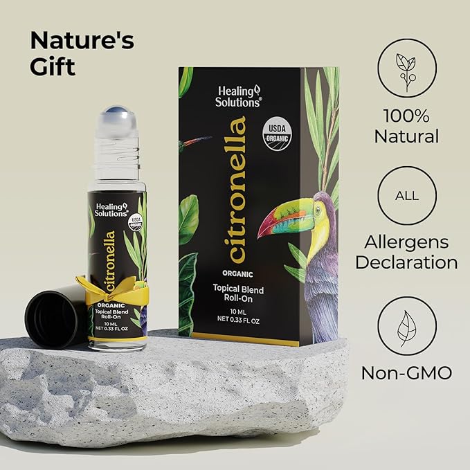 Healing Solutions – (2 Pack) Citronella Essential Oil Organic, Roll on Perfume, Essential Oil Roller, Body, Skin
