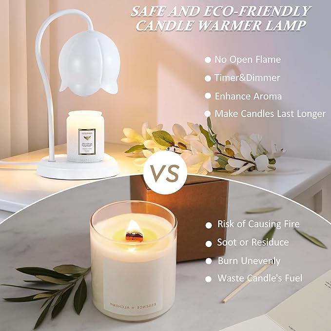 Candle Warmer Lamp White, Dimmable Scented Wax Melt Warmer with Timer, Womens Gifts for Christmas Candle Warmer Lamp, Housewarming Gifts for Home Bedroom Decor, Xmas Birthday Gifts for Mom