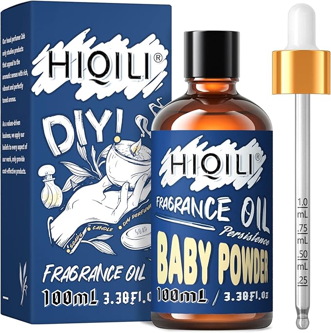 HIQILI Baby Powder Fragrance Oil - Refreshing Essential Oil for Home Diffuser, Candle Scents for Candle Making, DIY Soap & Perfume - 3.38 Fl Oz
