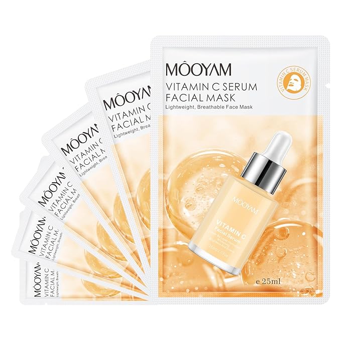 6 Pack VC Serum Sheet Masks,Facial Masks Skincare for Women,Hydrating & Moisturizing Face Masks for All Skin Types,Smooth,Nourishing,Lightweight