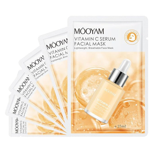 6 Pack VC Serum Sheet Masks,Facial Masks Skincare for Women,Hydrating & Moisturizing Face Masks for All Skin Types,Smooth,Nourishing,Lightweight