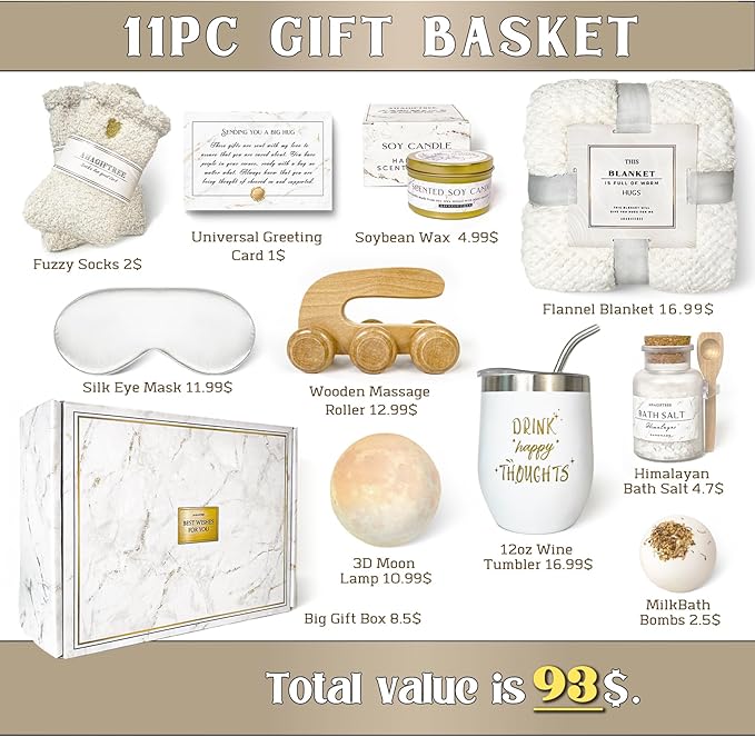 Gift Baskets for Women,11PC Care Package with Moon Lamp,Grief,Get Well Soon After Surgery,Birthday,Think of You,Thank You,Sympathy