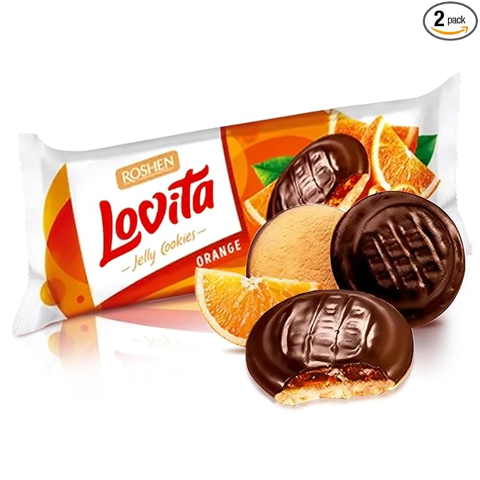 Roshen “Lovita” Jelly Cookies, Biscuits with Orange Flavored Jelly Filling 4.76 oz/135grams, Pack of 2
