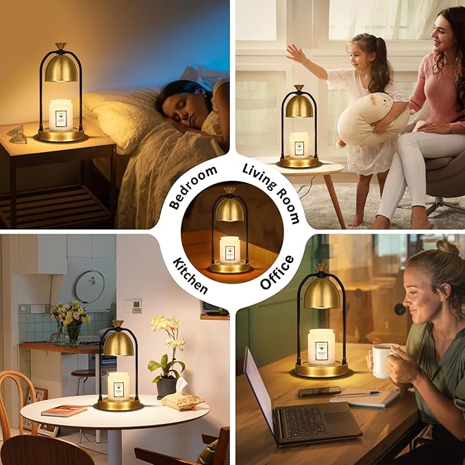 Gold Candle Warmer Lamp with Timer-Modern Room Decor Aesthetic Vintage, Gifts for Women,Dimmable Wax Melt Warmer for Scented Wax with 2 Bulbs