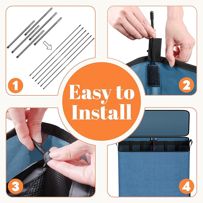 Large Double Laundry Hamper with Lid, Removable Bags & Reinforced Handles, 2 Section Tall Laundry Basket, Dirty Clothes Hampers for Laundry Room, Bedroom, Bathroom, Dorm, 155L, Blue