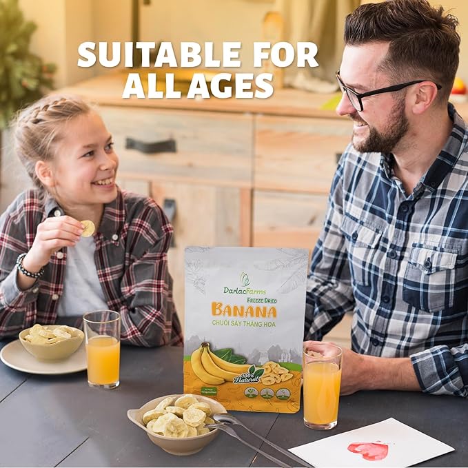 DARLAC FARMS Freeze Dried Banana Chips Pack 2, 5.29 Oz/Each, Premium Organic Crispy Crunchy Natural Healthy Fruit Snacks for Kids, Adults & All Ages, No Sugar Added