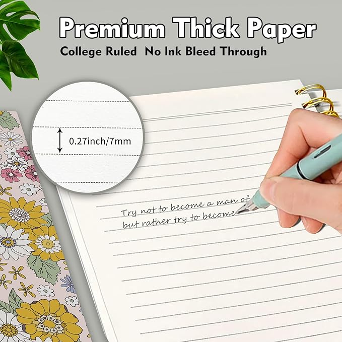 Cute Spiral Notebook, Journal for Women, Hardcover Spiral Journal, 5.5 x 8.3 Inches, 120 Pages,100gsm Paper, for Gifts Nurse Teacher Women Office Supplies(Cute Boho Flower)