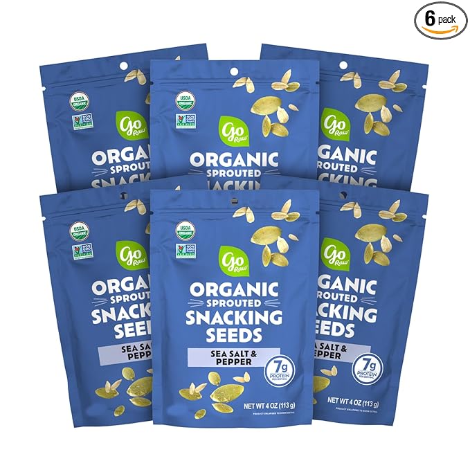 Go Raw Organic Sprouted Sea Salt & Pepper Snacking Seeds, 4 oz, 6 Pack, Pumpkin & Sunflower Seeds, Keto, Kosher