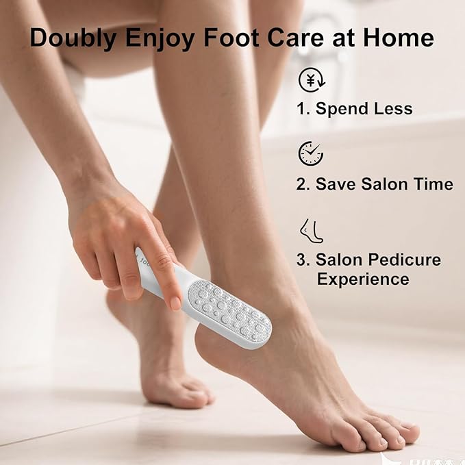 Double-Sided Stainless Steel Foot File, Foot Callus Remover & Foot Scrubber, Professional At-Home Pedicure Tool for Dry & Wet Feet, Hard Skin & Corn Remover, White (Home Salon Use)