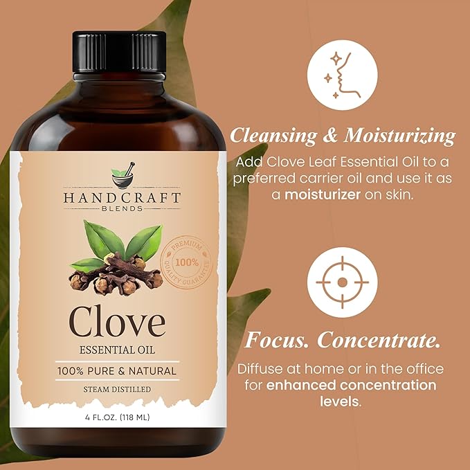 Handcraft Blends Clove Essential Oil – Huge 4 Fl Oz – 100% Pure and Natural – Premium Grade Essential Oil for Diffuser and Aromatherapy, Skin, Massage, Candle and Soap Making Fragrance
