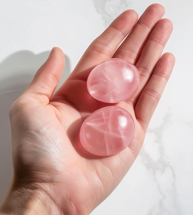 Polished Rose Quartz Crystal Stones - 2 Pcs of 1.2" Worry Stone for Anxiety, Pocket Palm Stone Super Large Handpicked Natural Tumbled Gemstones for Meditation, Reiki, Chakra Healing, Home Decor