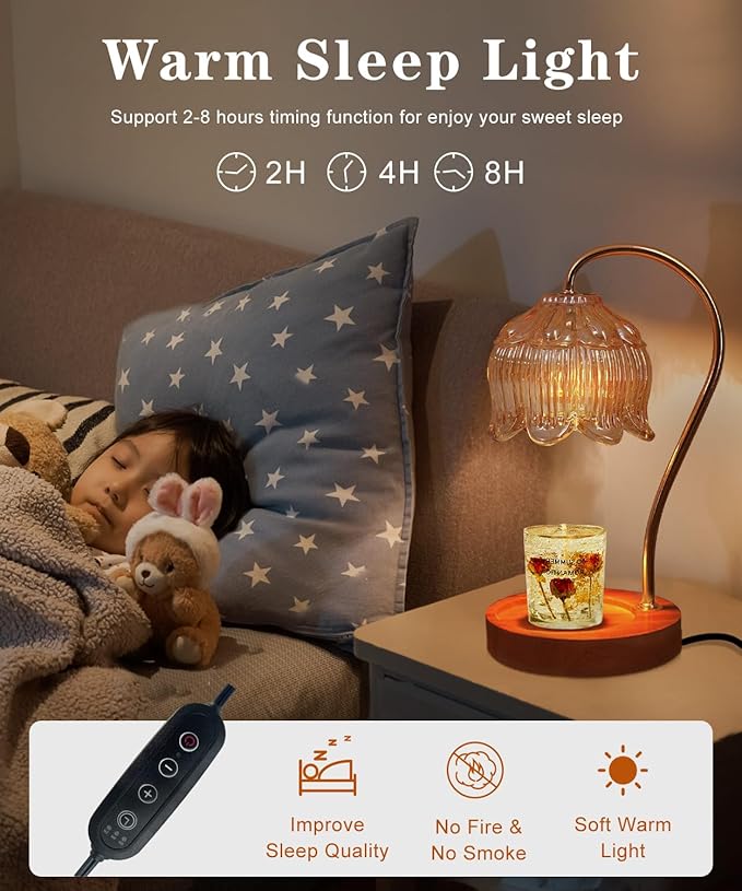 Candle Warmer Lamp Dimmable with Timer- Mothers's Day Gifts for Mom, Fragrance Flower Candle Lamp with 2 * 50W Bulbs, Wax Melter Warmer Lamps for Jar Candle, Christmas Halloween House Warming Gifts