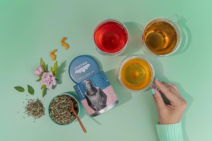 JusTea Herbal Tea Trio | Stacking Tins Variety Pack with Hand Carved Tea Spoon | Loose Leaf | Caffeine Free | Award-Winning | Fair Trade | Non-GMO