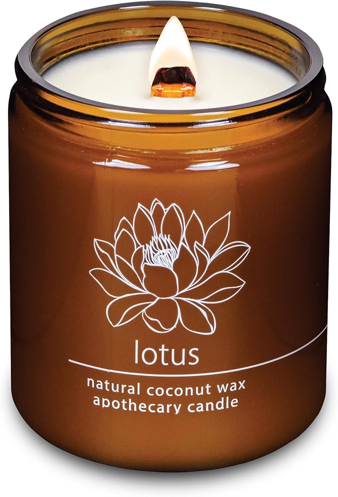 Hemlock Park Crackling Wood Wick Candle Handcrafted with Natural Coconut Wax (Standard 8 oz, Lotus Flower)