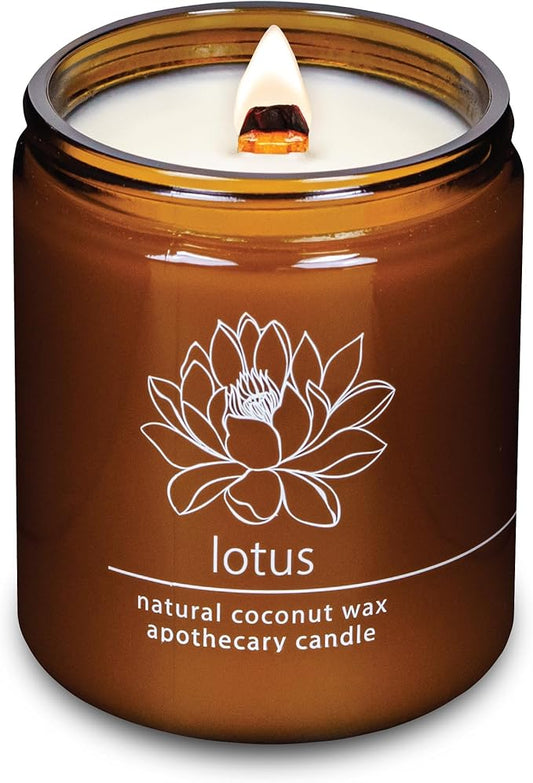 Hemlock Park Crackling Wood Wick Candle Handcrafted with Natural Coconut Wax (Standard 8 oz, Lotus Flower)