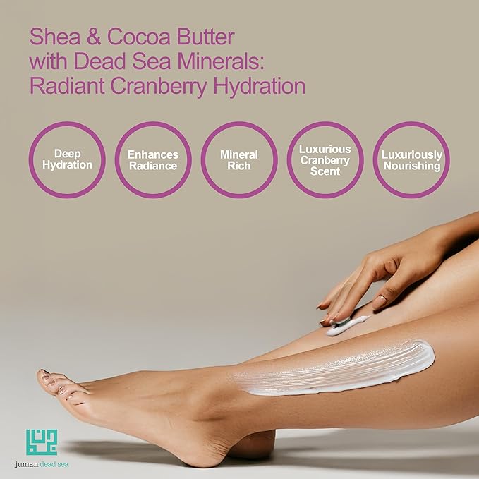 JUMAN Dead Sea Minerals Body Moisturizer | Made with Active Natural Ingredients | Free from Harmful Ingredients | Plant Rich Hydrating Moisturizer with Shea & Cocoa Butter | Cranberry Scent | 7.1oz