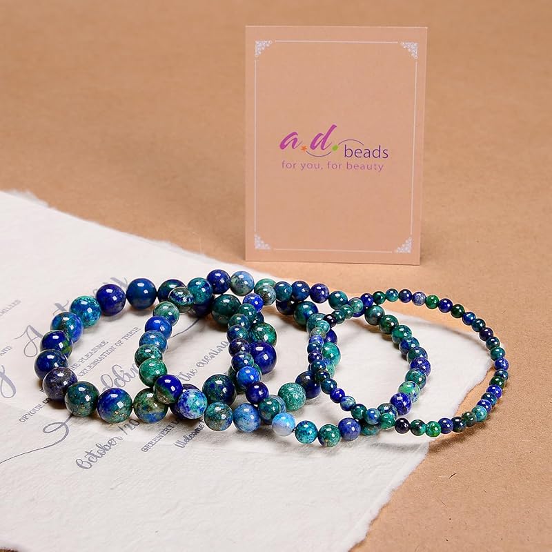 AD Beads Handmade Gemstone Stretch Elastic Bracelet Crystal Healing Reiki Nature's Beauty and Spiritual Essence Unisex (12mm, Chrysocolla (Wise Women))